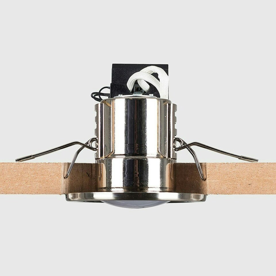 image 1 of ValueLights Pack of 6 - Fire Rated Brushed Chrome GU10 Recessed Ceiling Downlight/Spotlights With 5w LED Bulbs In Warm White