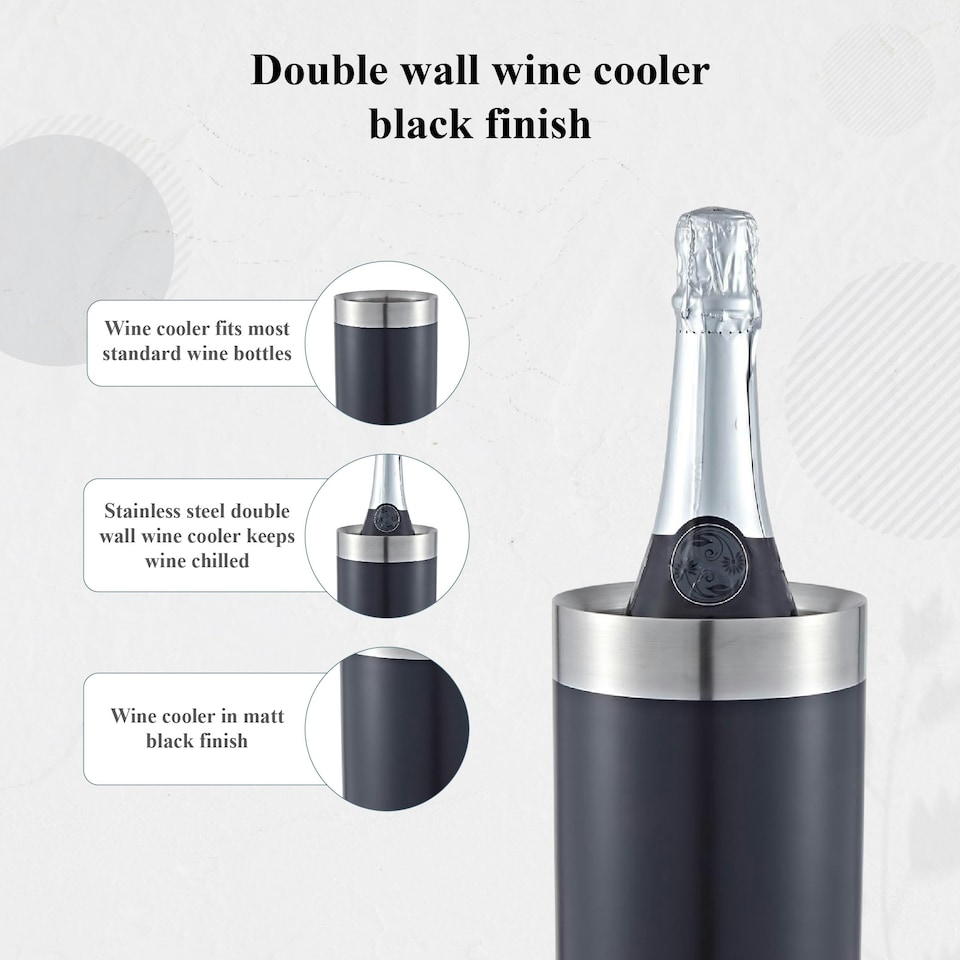 image 1 of Buckingham Double Wall Stainless Steel Professional Wine Cooler 1.5 Litre / 20 cm , black finish