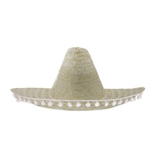 Natural Mexican Sombrero with Pom Pom Edging | Cream | 6