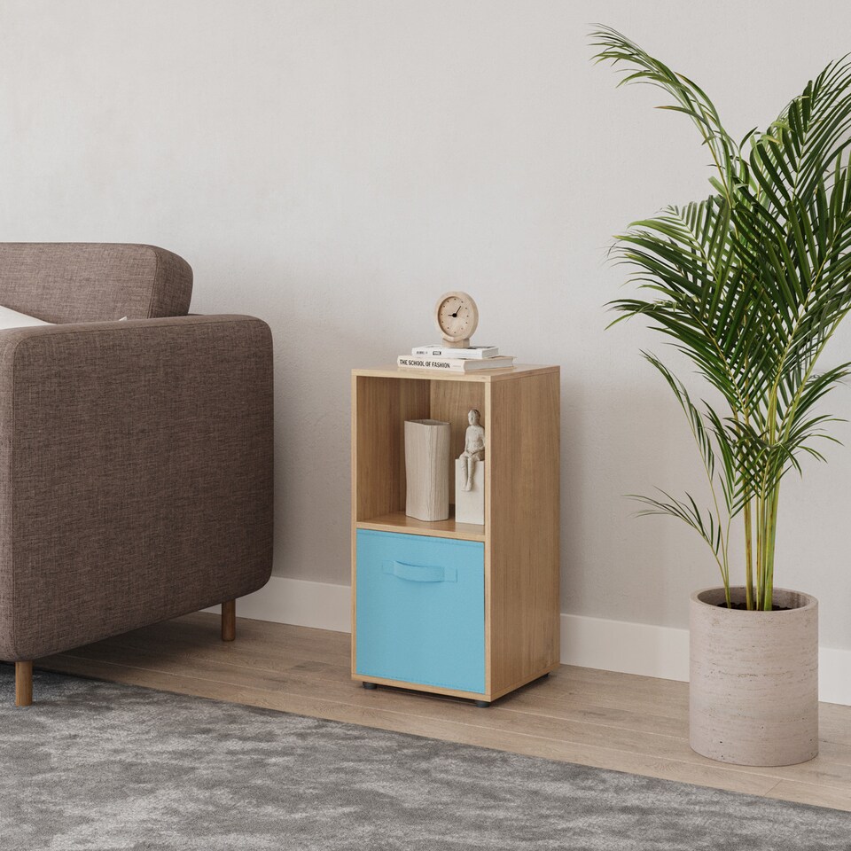 image 1 of 2-Cube Shelving Unit With Inserts | Brown | Oak & Sky Blue | 1