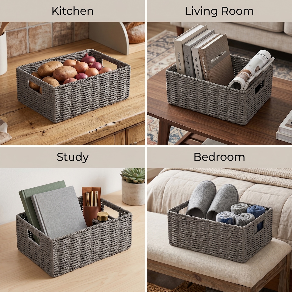 image 1 of Wickerfield Handwoven Paper Rope Storage Basket for Home Storage and Organisation