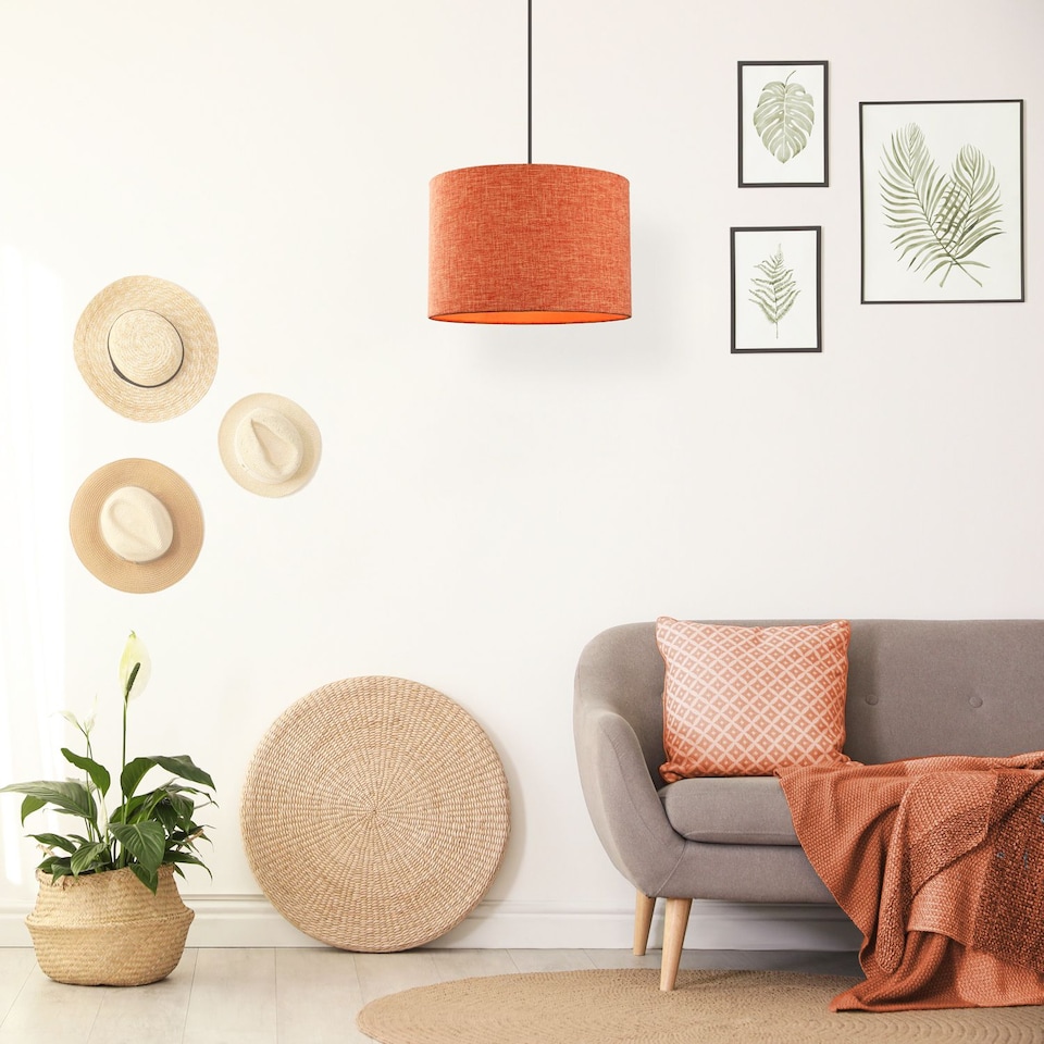 image 1 of Contemporary and Sleek Orange Natural Linen Fabric Drum Lamp Shade 60w Max | Orange | Orange | 1