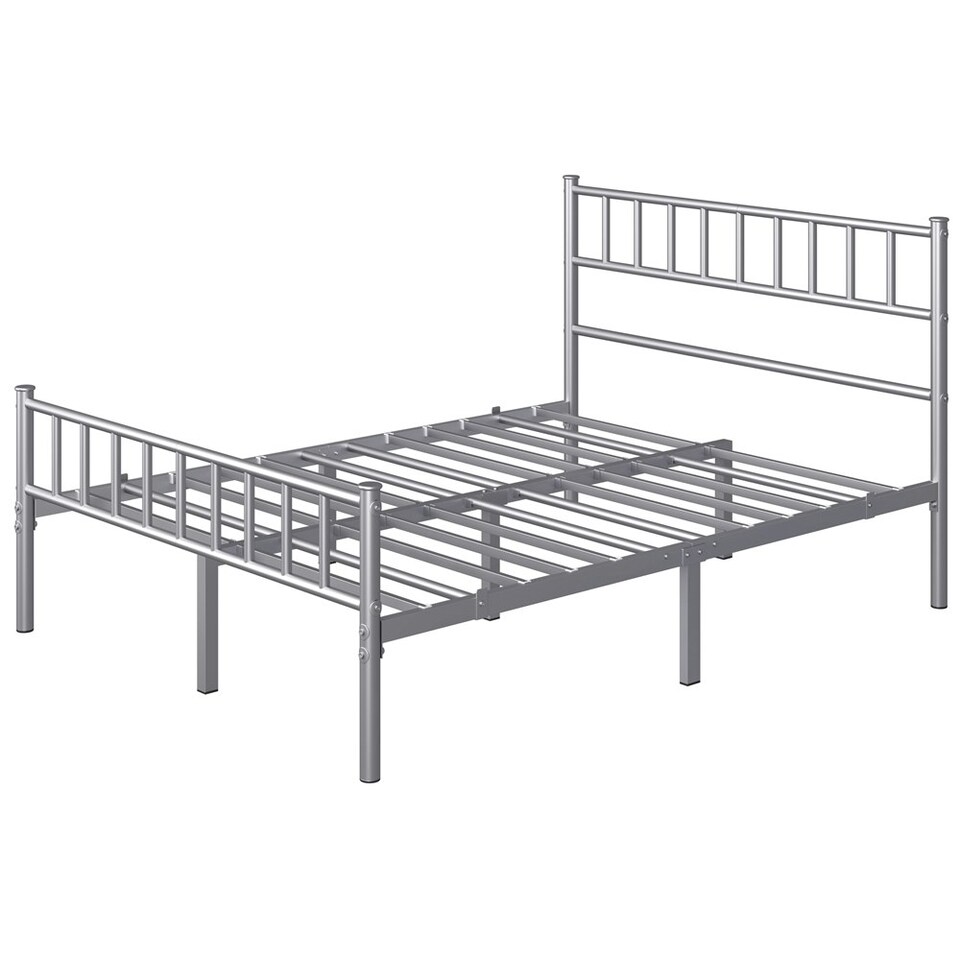 image 1 of Yaheetech 4ft6 Double Metal Bed Frame with Slatted Headboard Silver
