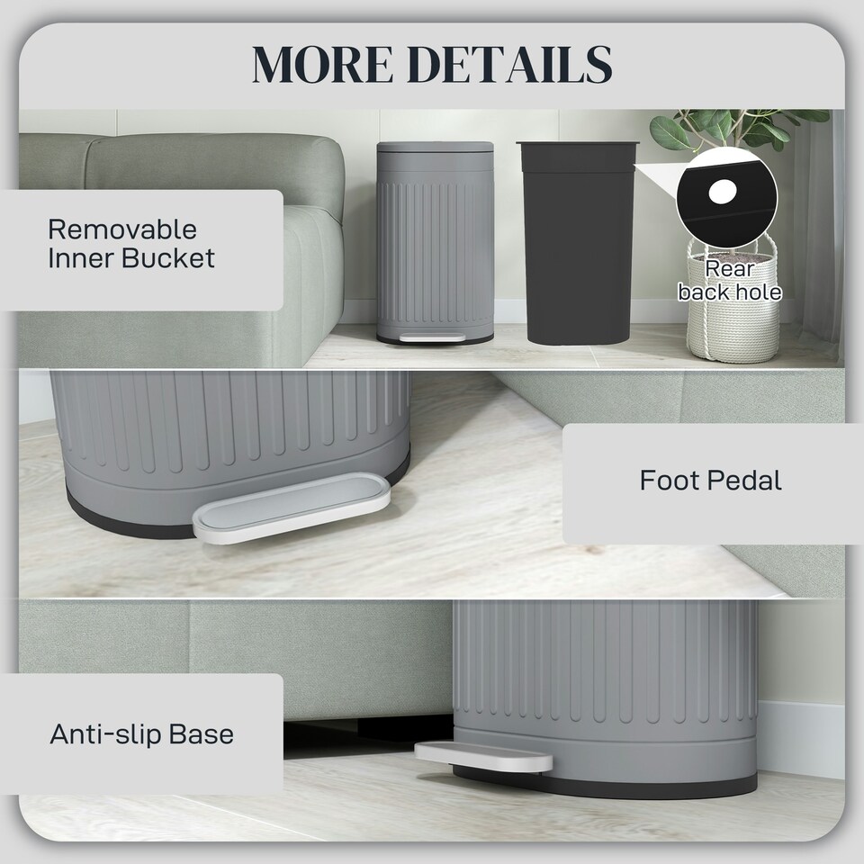 image 1 of HOMCOM Pedal Bin, Metal Kitchen Bin with Soft-close Lid Grey | 30L
