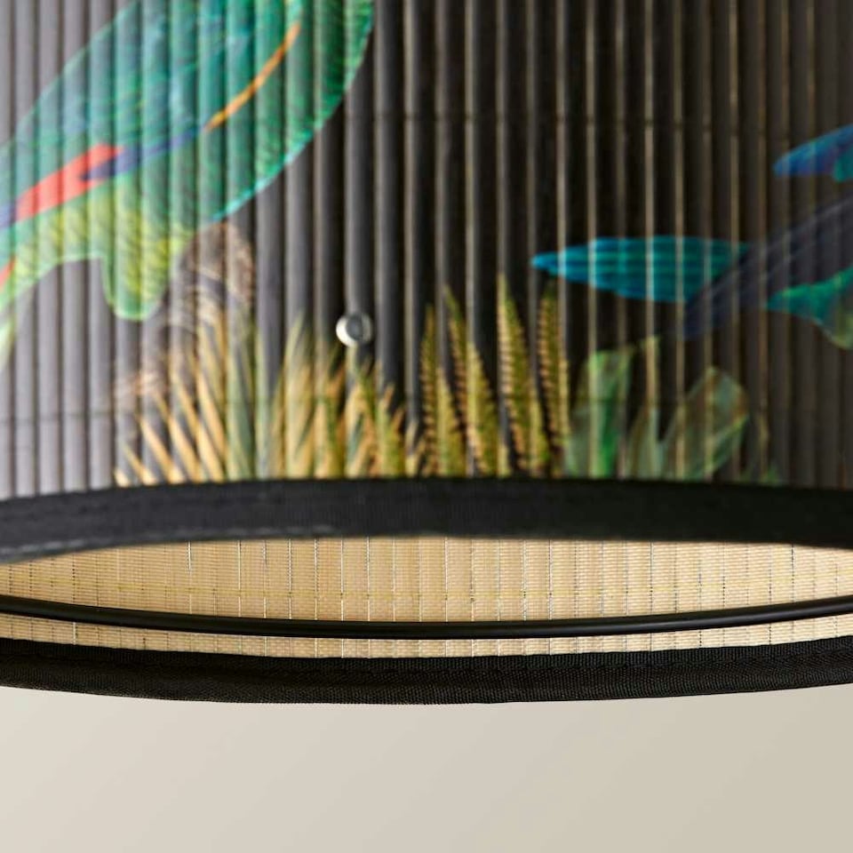 image 1 of ValueLights Daintree Small Dark Jungle Bamboo Drum Lamp Shade Multi