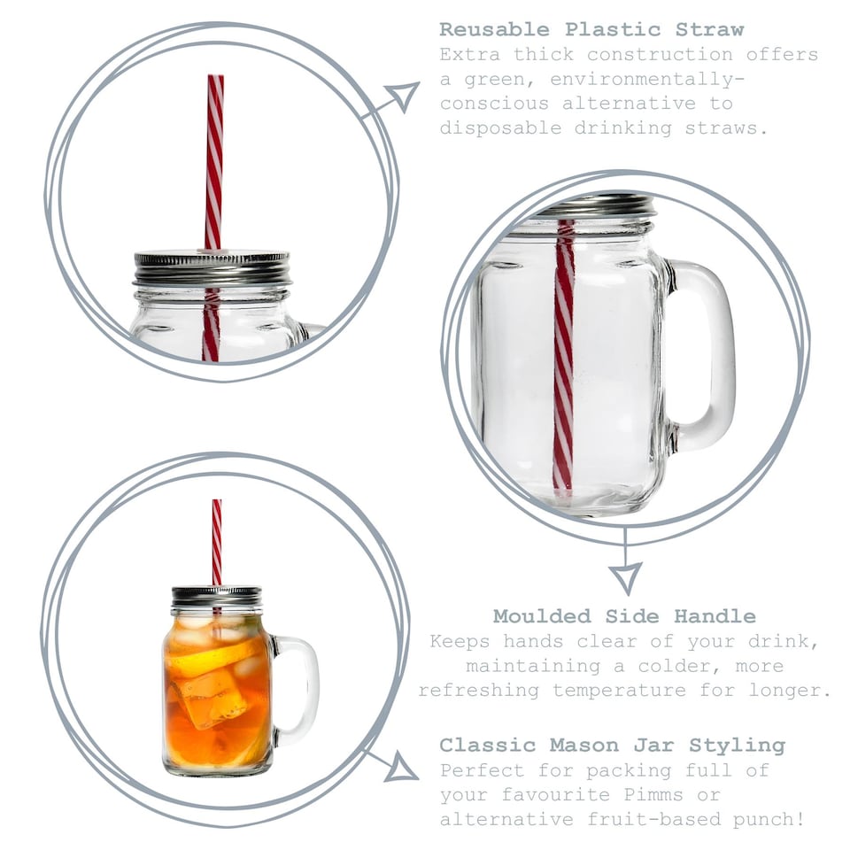 image 1 of Rink Drink Mason Drinking Jar Glasses with Straws - 620ml - Pack of 4 | Clear | Clear