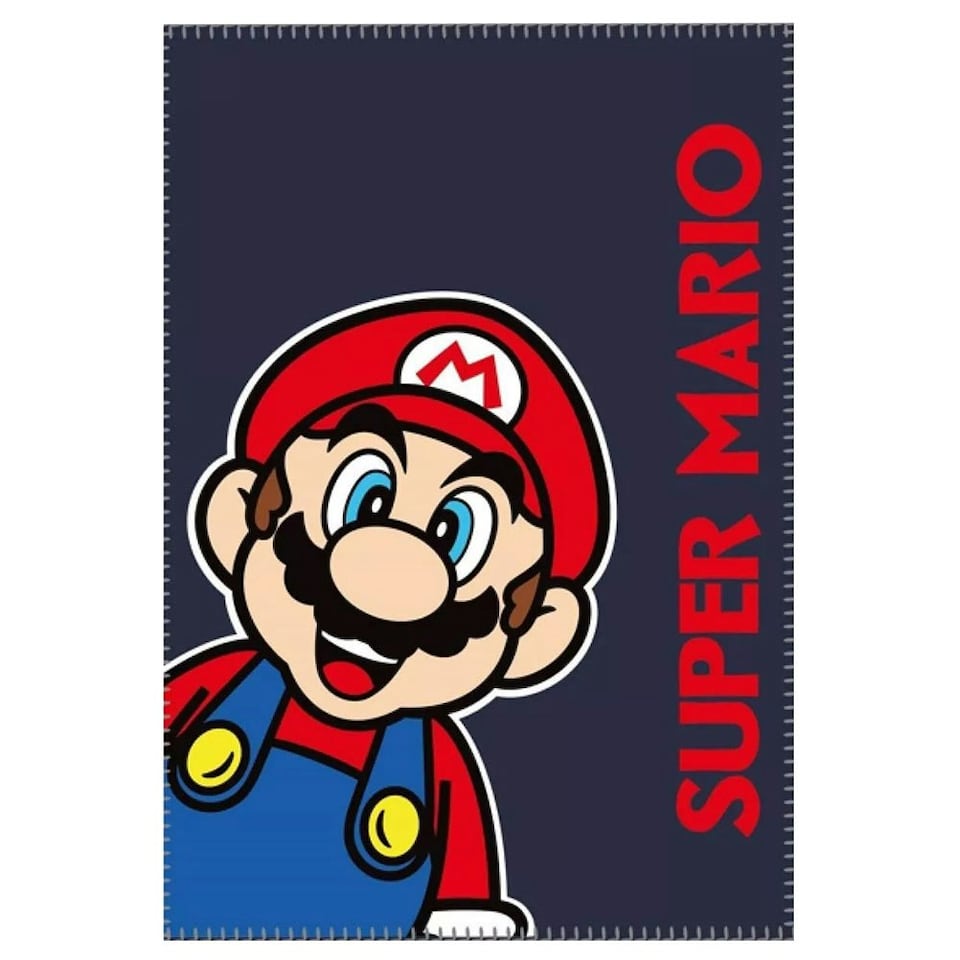 image 1 of Super Mario Fleece Blanket - Navy Blue/Red - 140cm x 100cm