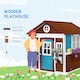 image 3 of Outsunny Wooden Playhouse for Kids Outdoor Wendy House with Doors, Windows, Plant Pots, Boxes, for 3-8 Years - Dark Brown | Brown | Dark brown
