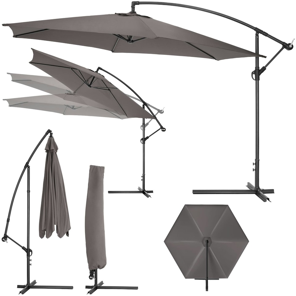 image 1 of Parasol Ciccio - 350 cm, cantilever garden shade, adjustable tilt angle, with protective cover Grey