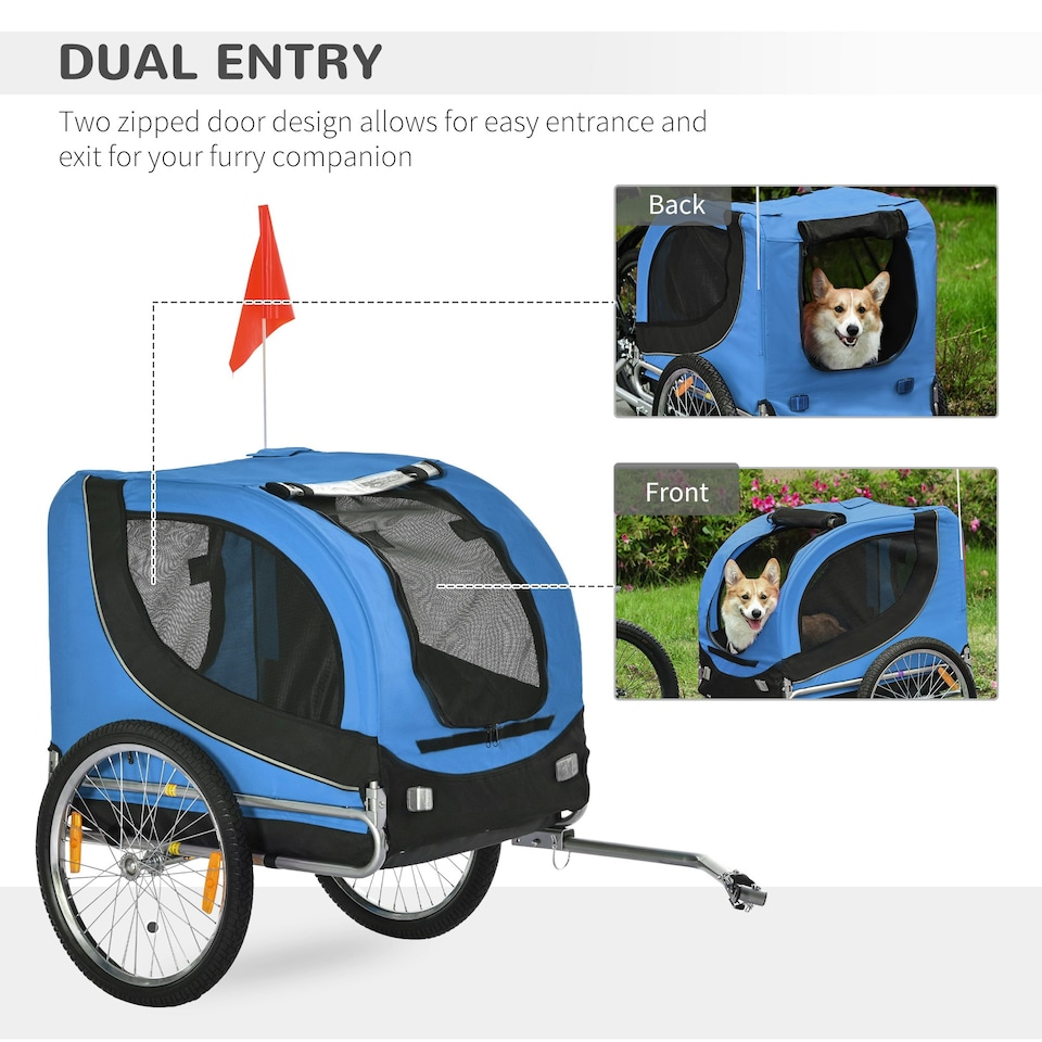 image 1 of PawHut Dog Bike Trailer Pet Cart Bike Carrier Travel with Hitch Coupler Blue