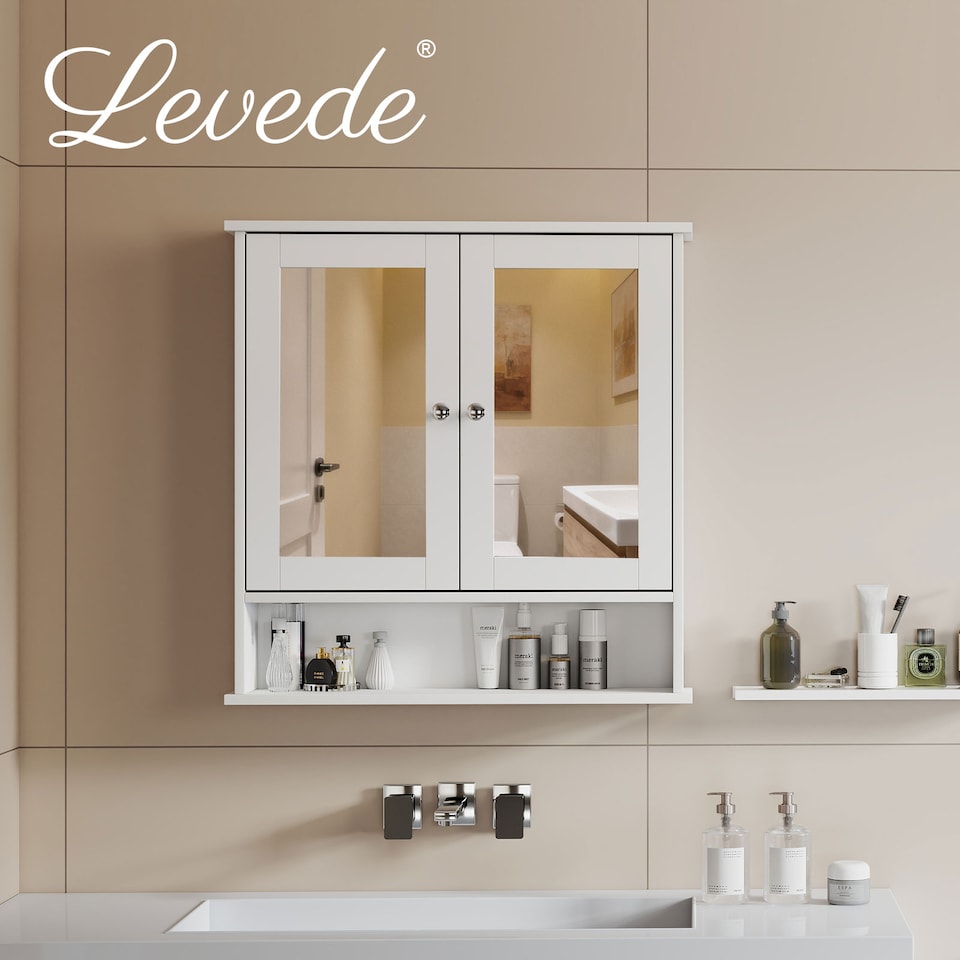 image 1 of Levede Bathroom Mirror Cabinet Storage Toilet Cupboard Wall Mounted Shelves