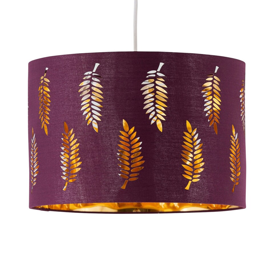 image 1 of Set of 2 Fern - Burgundy Cut Out 25cm Pendant Lightshades Purple | Gold