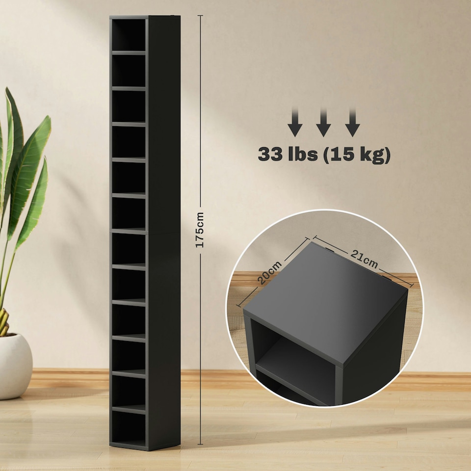 image 1 of HOMCOM 204 CD Storage Tower Tall Bookcase Bookshelf with 12 Cubes