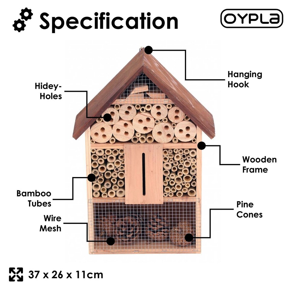 image 1 of Oypla Wooden Stick Bee Wildlife Insect Hotel House Garden Nest Shelter Box Habitat | Brown