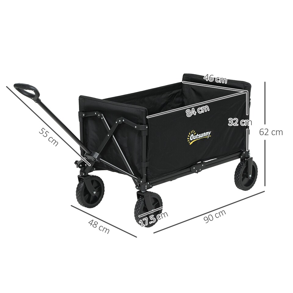 image 1 of Outsunny 120L Folding Collapsible Wagon with Adjustable Handle, Black