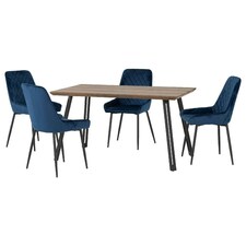 Quebec Straight Edge Dining Set with 4 Avery Chairs Blue | Sapphire Blue