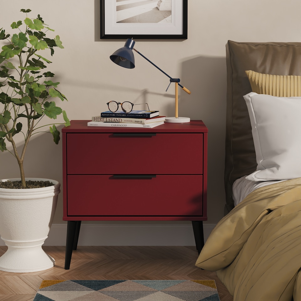 image 1 of Fuji 2 Drawer Wide Bedside Table in Red Matt (Ready Assembled) | Red | Red Matt