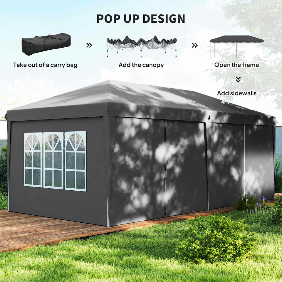 image 1 of Outsunny 3 x 6m Pop Up Gazebo Height Adjustable Party Tent w/ Storage Bag Grey