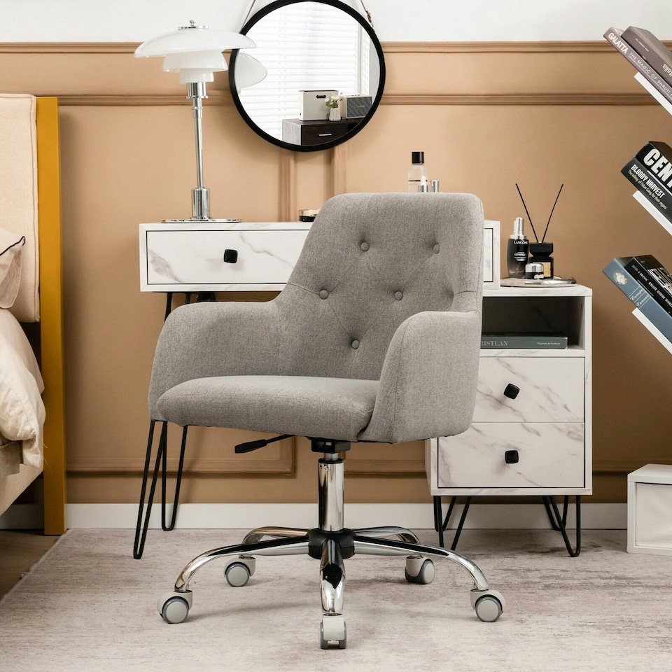image 1 of COSTWAY Adjustable Rolling Upholstered Accent Armchair Grey