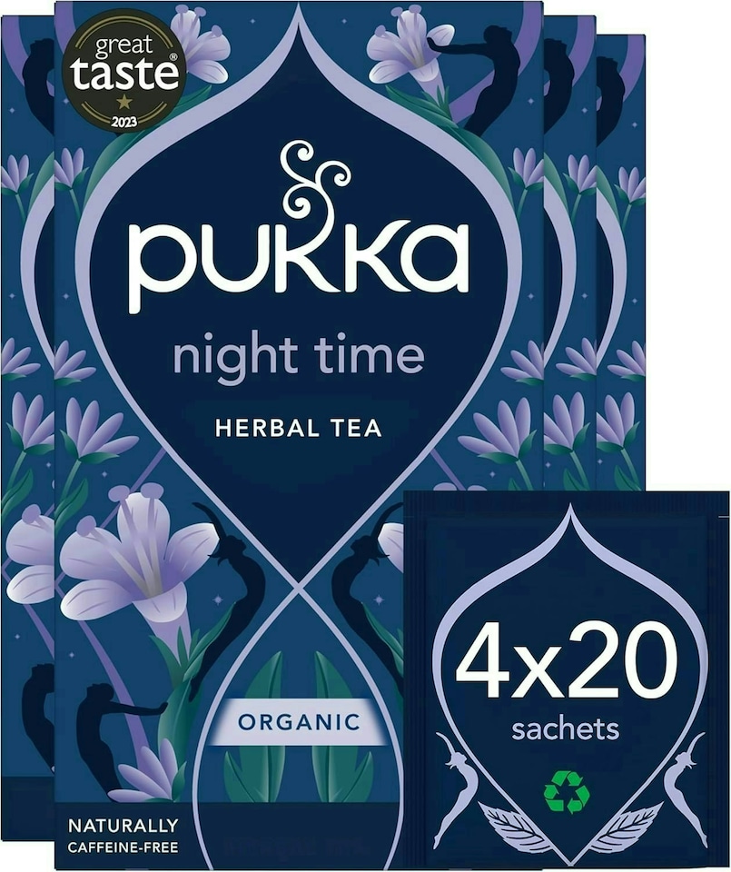 image 1 of Pukka Herbs Organic Herbal Tea, Night Time, 4 Packs, 80 Teabags | Blue | 4