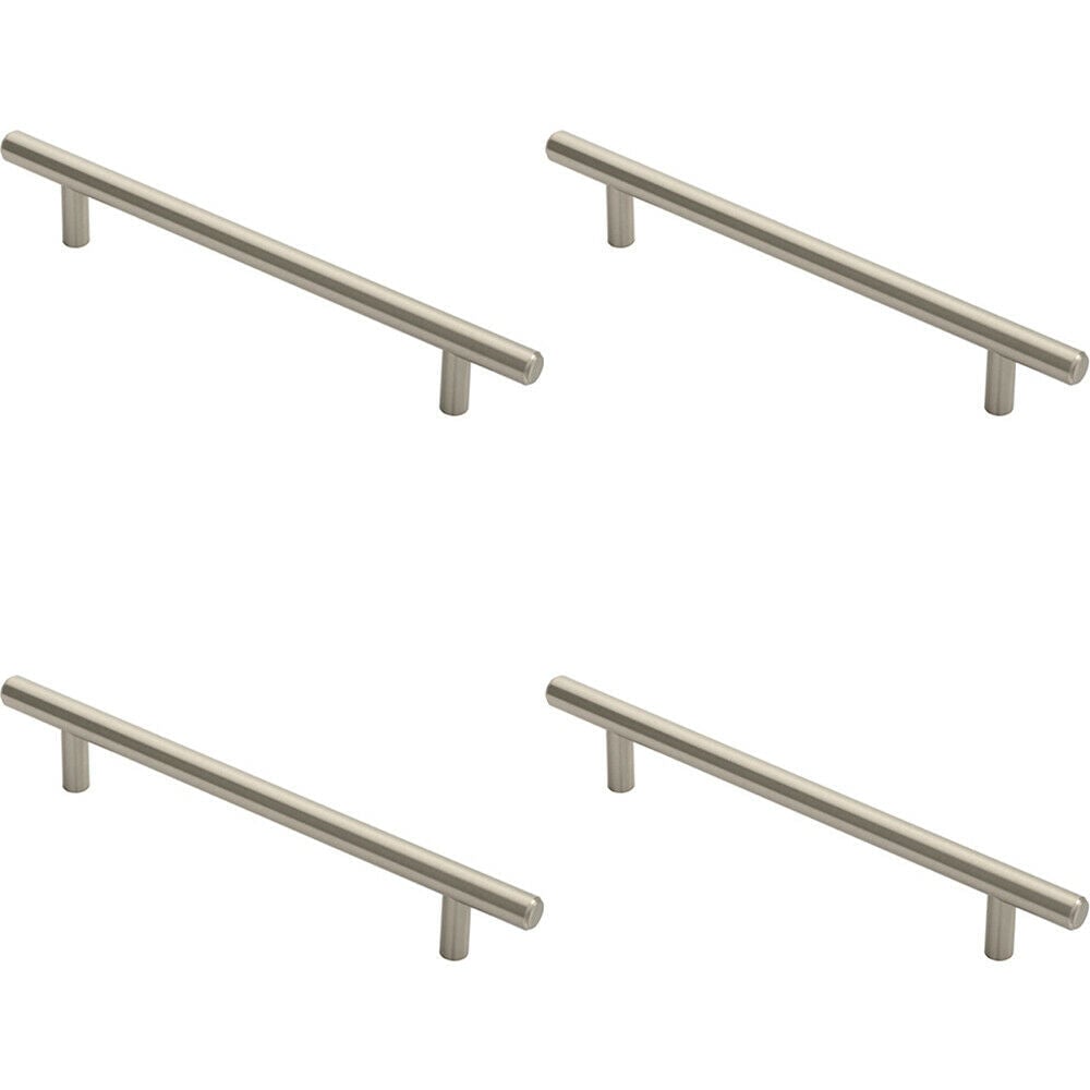 Loops 4x Round T Bar Cabinet Pull Handle 220 x 12mm 160mm Fixing Centres Satin Nickel in Metallics