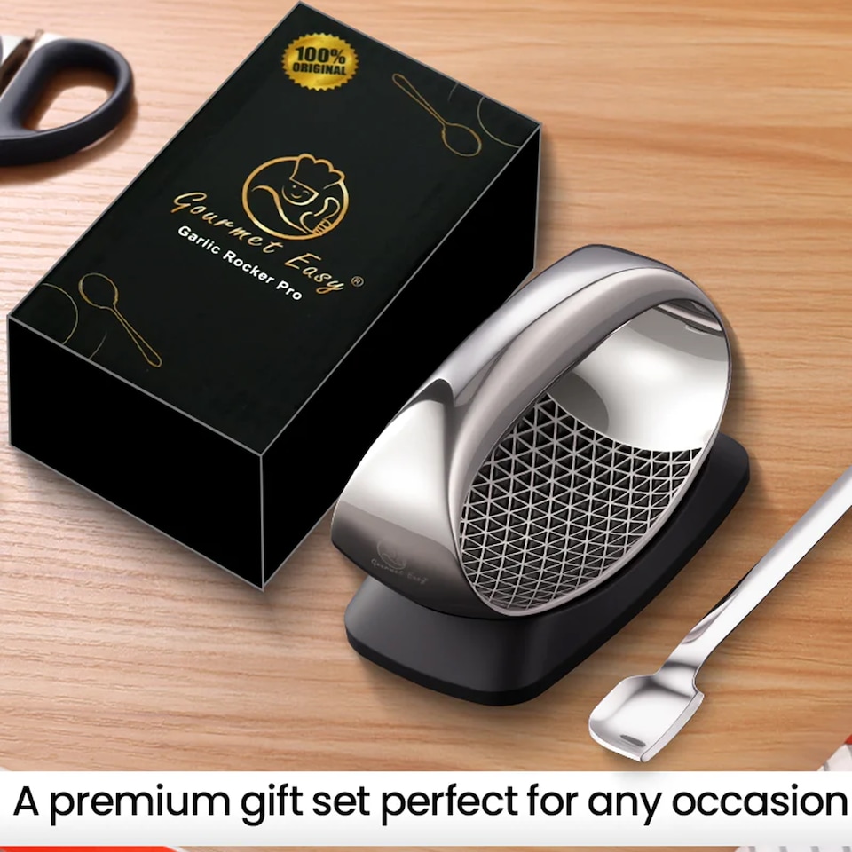 image 1 of Gourmet Easy Professional Garlic Rocker - Silver