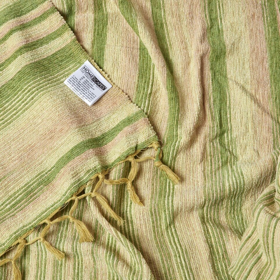 image 1 of Homescapes Bed Sofa Throw Cotton Chenille Tie Dye Green - 150 x 200 cm Green