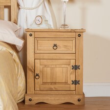 Corona Premium Bedside Cabinet - Mexican Pine Design with Dovetail Drawer and Metal Hardware | Brown | Antique Waxed Pine | One Size | 1