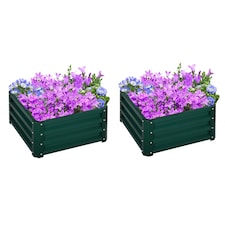 Outsunny Set of 2 Raised Garden Bed Galvanised Planter Box Easy Setup Dark Grey