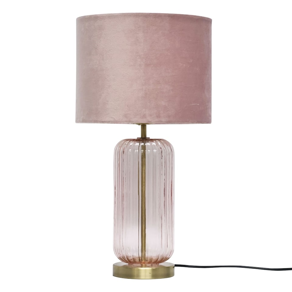 image 1 of Set of 2 Walpole - Blush Glass and Antique Brass 49cm Table Lamps with Pink Velvet Shade | Yellow | Pink | Large | 2