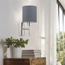 EGLO Pasteri Steel Satin Nickel & Grey Fabric Wall Lamp