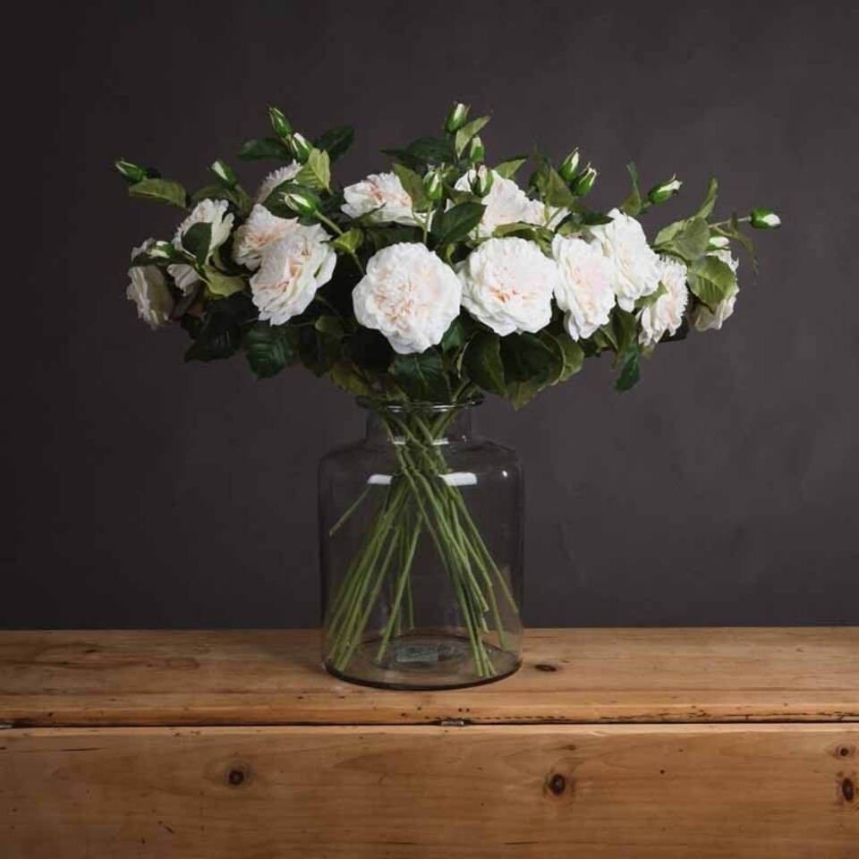 image 1 of Garden Rose Spray Artificial Flower - Fabric/Plastic - L10 x W16 x H68 cm - White