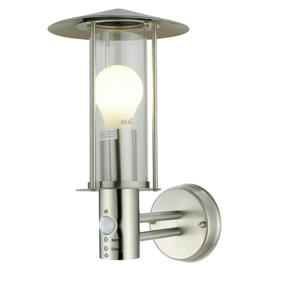 image 1 of First Choice Lighting Set of 2 Treviso Brushed Stainless Steel Motion Sensor Outdoor Security Lights Silver | Clear