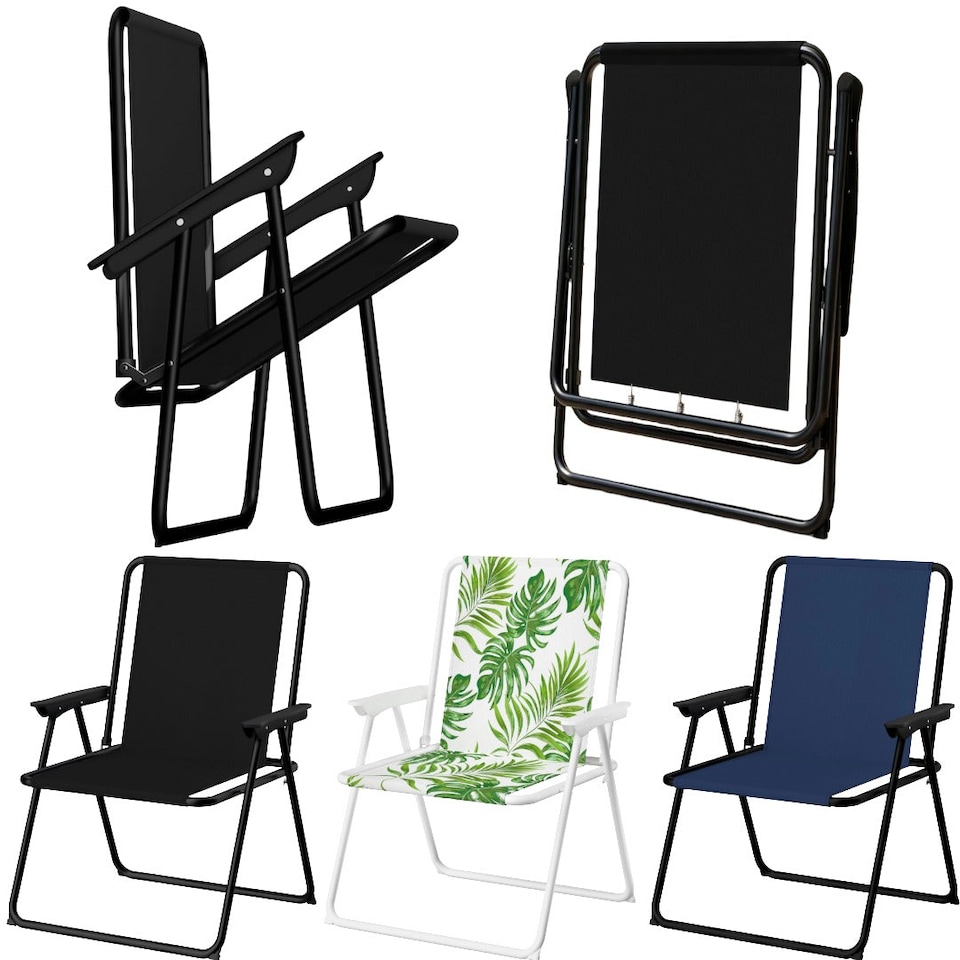 image 1 of 2 Pack Folding Beach Deck Chair with Armrests Portable Camping Garden Picnic | Black
