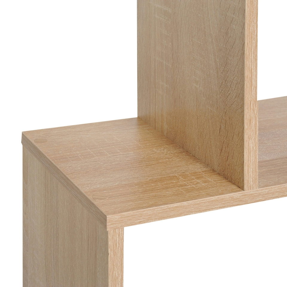 image 1 of HOMCOM 6-Tier Wooden Modern S-Shaped Shelf Storage Unit Home Office Oak Colour