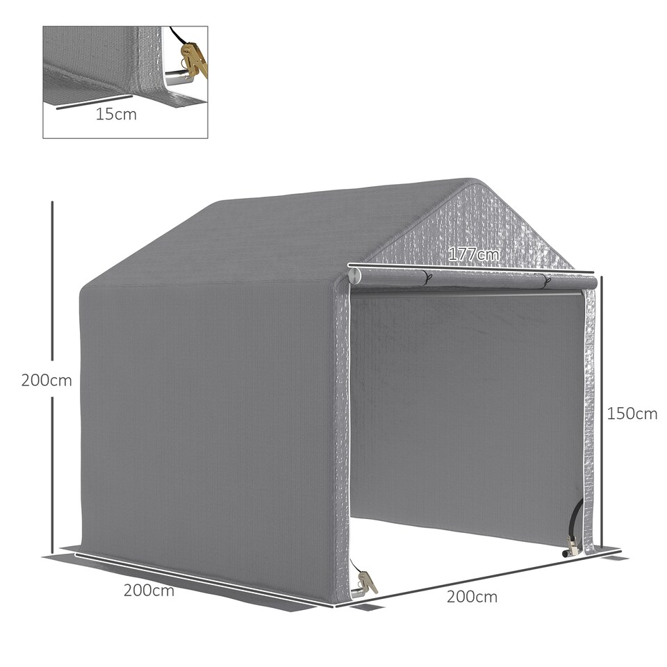 image 1 of Outsunny 2 x 2 x 2 m Garden Shed Tent, Outdoor Storage Shed for Bike Motorbike Tool with Galvanised Steel Frame, Waterproof UVResistant, Grey | Grey | 1
