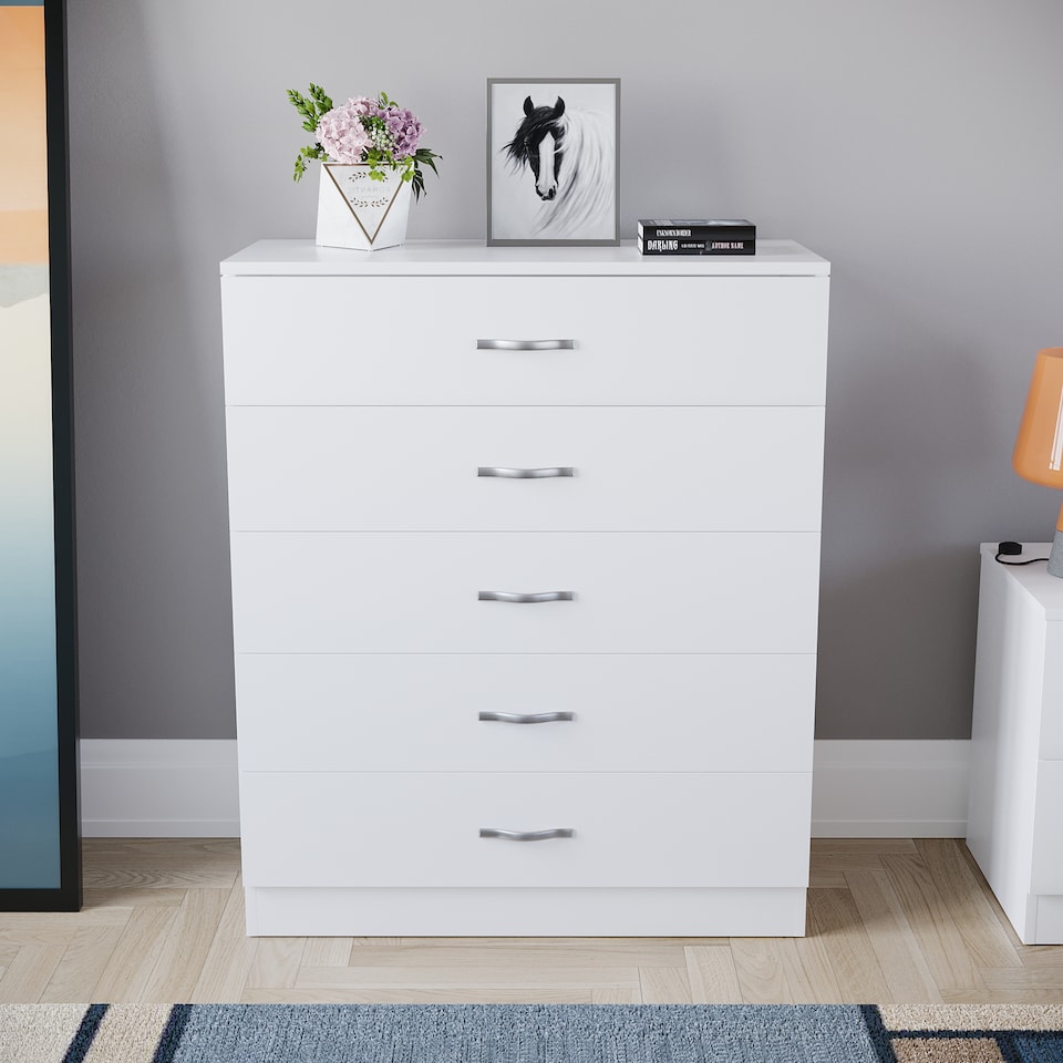 image 1 of Vida Designs Riano 5 Drawer Chest of Drawers Bedroom Storage, White