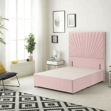 Sunburst Divan Bed with 54'' Floor Standing Headboard Plush Velvet | Pink | Pink
