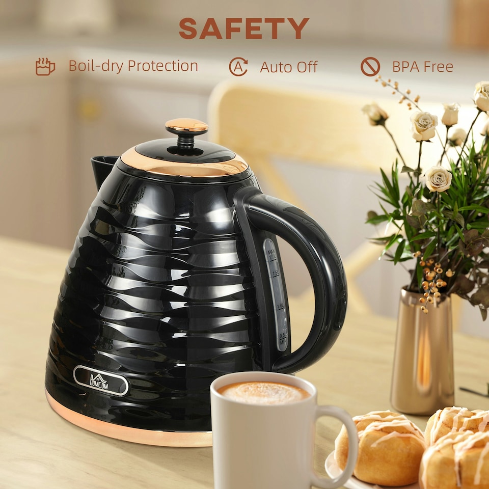 image 1 of HOMCOM Electric Kettle, Fast Boil, 1.7L, 3kW, Swivel, Black Ripple
