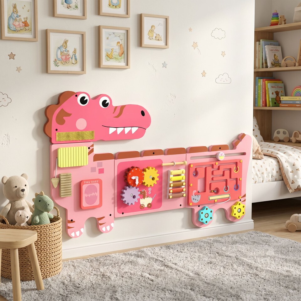 image 1 of AIYAPLAY Busy Board Panels Wall Mounted Dinosaur