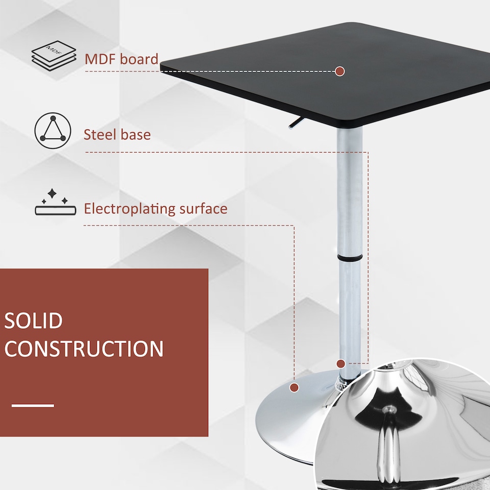 image 1 of HOMCOM Adjustable Height Bar Table with Metal Frame and Square Tabletop