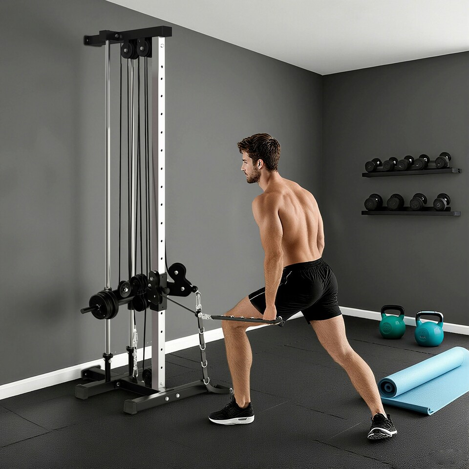 image 1 of SPORTNOW Wall Mount Cable Station with 15 Positions Adjustable Dual Pulleys
