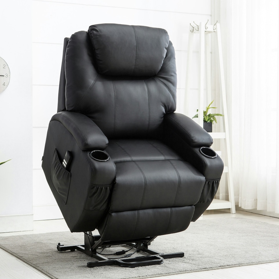 image 1 of Cinemo Dual Motor Rise Recliner Bonded Leather Heat & Massage Chair (Black)