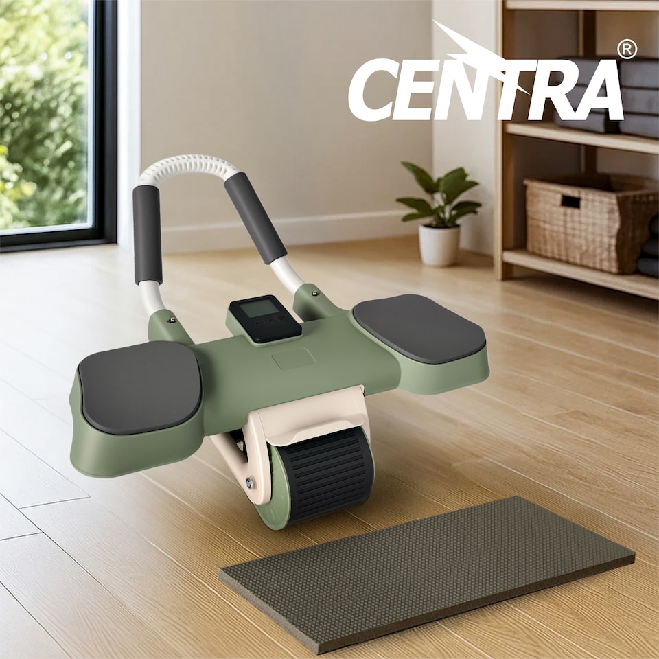 image 1 of Centra Ab Roller with Auto Rebound LCD Timer Elbow Knee Support Core Trainer