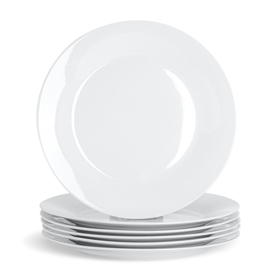 image 1 of Argon Tableware 6x Classic White Dinner Plates - 27cm - Dining Plate Dinner Plate Serving Plate Microwave & Dishwasher Safe Plates White