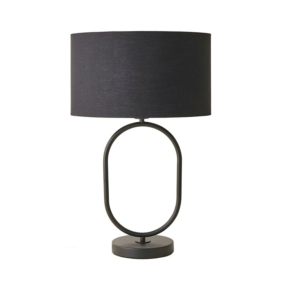 image 1 of ValueLights Antonia Black Fabric Drum Lamp Shade Matte Black Oval Table Lamp with LED Bulb Black