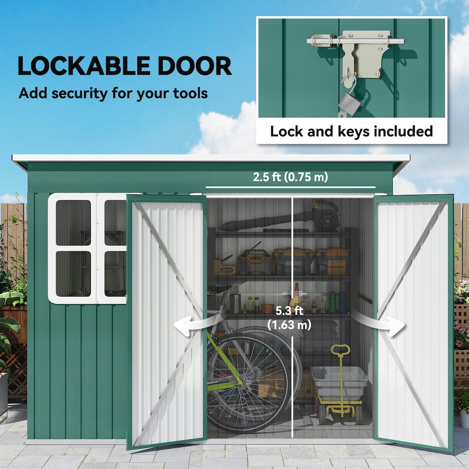 image 1 of Outsunny 8.5 x 6ft Galvanised Steel Garden Shed with Foundation Kit, Green 