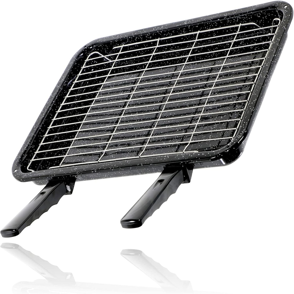 image 1 of SPARES2GO Large Vitreous Enamel Grill Pan for Bosch Oven/Cooker (420mm x 300mm)