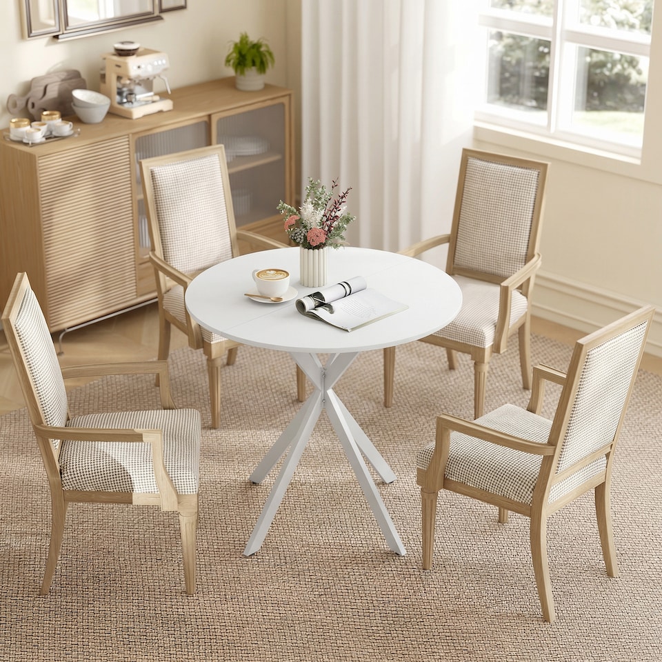 image 1 of HOMCOM 80cm Round Dining Table, Industrial Kitchen Table with Steel Legs | White | White | 80 x 80 x 75 cm