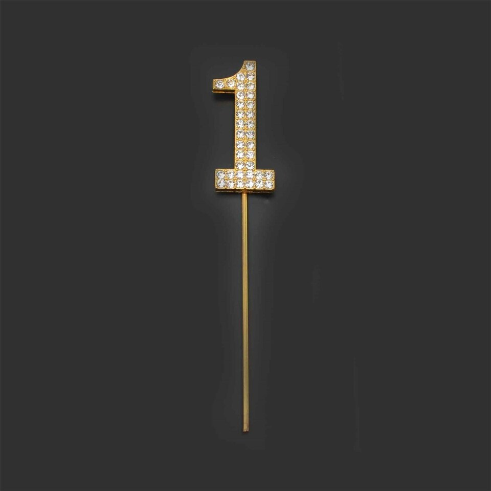 image 1 of Cake Topper Number 1 Gold Sparkly Diamond Gold